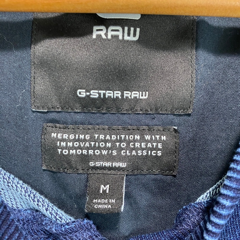 G Star Raw Blue Denim‎ Look Crewneck Sweatshirt Men's Size Medium Distressed - Picture 2 of 9